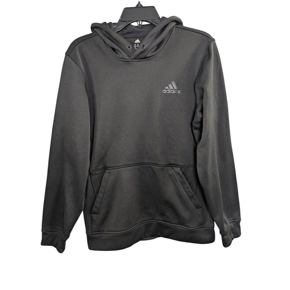 Adidas Climawarm solid black fleece lined fitness active hoodie top mens S